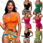 Wholesale Women's Vacation Colorful Leaf Print Twist Ruched Adjustable Spaghetti Strap Bikini Swimsuit preview