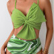 Women's Vacation Colorful Leaf Print Twist Ruched Adjustable Spaghetti Strap Bikini Swimsuit Green Clothing Wholesale Market -LIUHUA