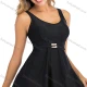Wholesale Women's Elegant Plain Ruched Scoop Neck Metal Decor Tank Swimsuit 2 Piece Set Black Clothing Wholesale Market Liuhua