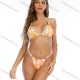 Wholesale Women's Sexy Butterfly Floral Print Halter Tie Back Backless Bikini Swimsuit Orange Clothing Wholesale Market Liuhua