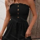 Wholesale Women's Fashion Plain Strapless Shirred Ruffle Trim Button Front Drawstring Romper Black Clothing Wholesale Market Liuhua