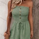 Wholesale Women's Fashion Plain Strapless Shirred Ruffle Trim Button Front Drawstring Romper Green Clothing Wholesale Market Liuhua