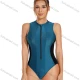 Wholesale Women's Sporty Colorblock Zip Front Sleeveless Surfing One Piece Swimsuit Blue Clothing Wholesale Market Liuhua