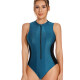 Women's Sporty Colorblock Zip Front Sleeveless Surfing One Piece Swimsuit Blue Clothing Wholesale Market -LIUHUA