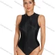 Wholesale Women's Sporty Colorblock Zip Front Sleeveless Surfing One Piece Swimsuit Black Clothing Wholesale Market Liuhua