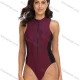 Wholesale Women's Sporty Colorblock Zip Front Sleeveless Surfing One Piece Swimsuit Wine Clothing Wholesale Market Liuhua
