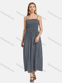 Wholesale Women's Square Neck Spaghetti Strap Floral Print Cami Maxi Dress A03#, LIUHUA CLOTHING WHOLESALE