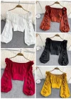 Wholesale Women's Causal Off Shoulder Bishop Sleeve Ruffle Trim Plain Blouse - Liuhuamall