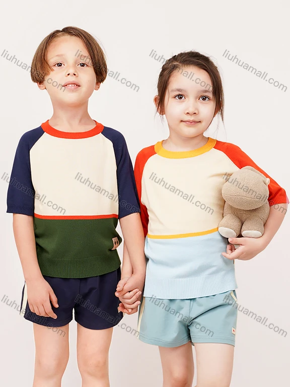 Wholesale Kids Casual Crew Neck Short Sleeve Colorblock T-shirt MB21BTX486#