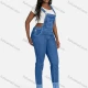 Wholesale Women's Casual Pocket Button Closure Denim Overall Medium Blue Clothing Wholesale Market Liuhua