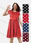 Wholesale Women's Casual Crew Neck Short Sleeve Lace Up Pleated Dress - Liuhuamall