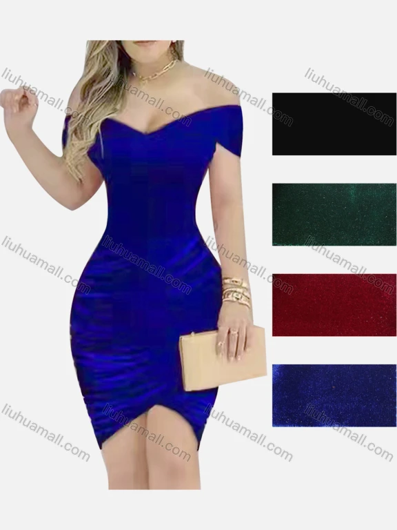 Wholesale Women's Sexy Off Shoulder Cap Sleeve Peplum Pack Hip Dress