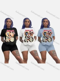 Wholesale Women's Casual Short Sleeve Graphic Kangaroo Pocket Top & Leggings Set, LIUHUA CLOTHING WHOLESALE