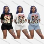 Wholesale Women's Casual Short Sleeve Graphic Kangaroo Pocket Top & Leggings Set preview