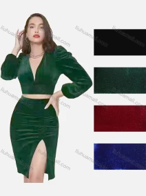 Wholesale Women's Casual V Neck Long Sleeve Plain Crop Top & Skirt Set, LIUHUA CLOTHING WHOLESALE