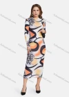 Wholesale Women's Fashion Long Sleeve Round Neck Abstract Leopard Print Bodycon Midi Dress 1927# - Liuhuamall