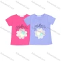 Wholesale Girls Casual Round Neck Sequins 3D Floral Applique Letter Print Short Sleeve Tee preview