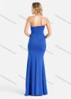 Wholesale Women's Sexy Plain Rhinestone Bow Knot Ruched Split Thigh Strapless Tube Bodycon Evening Dress - Liuhuamall