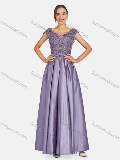Wholesale Women's Elegant Embroidered Pearl Decor Plain Evening Dress 9500#