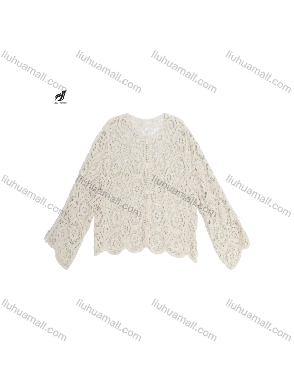 Wholesale Korean version of fashion loose slimming hollow crochet knitwear women's new foreign style unique cardigan long-sleeved