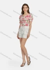 Wholesale Women's Casual Sweetheart Tie Front Poet Sleeve Floral Crop Top 28496# - Liuhuamall