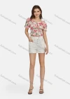 Wholesale Women's Casual Sweetheart Tie Front Poet Sleeve Floral Crop Top 28496# - Liuhuamall