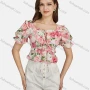 Wholesale Women's Casual Sweetheart Tie Front Poet Sleeve Floral Crop Top 28496# preview