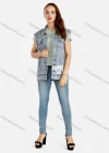 Wholesale Women's Slogan Letter Rhinestone Pearl Decor Denim Vest Jacket & High-Waisted Skinny Jeans Set - Liuhuamall