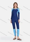 Wholesale Women's Zip Front Long Sleeve Round Neck Splicing Colorblock One Piece Swimsuit 507# - Liuhuamall