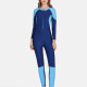 Women's Zip Front Long Sleeve Round Neck Splicing Colorblock One Piece Swimsuit 507# Blue Clothing Wholesale Market -LIUHUA