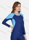 Wholesale Women's Zip Front Long Sleeve Round Neck Splicing Colorblock One Piece Swimsuit 507# - Liuhuamall