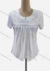 Wholesale Women's Casual Notched Neck Short Sleeve Guipure Lace Ruched Blouse - Liuhuamall
