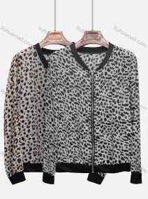 Wholesale Women's V Neck Long Sleeve Leopard Print Zipper Casual Jacket, LIUHUA CLOTHING WHOLESALE