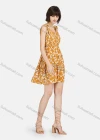 Wholesale Women's Casual Button Front Tie Floral Print Ruched Ruffle Hem Tank Dress - Liuhuamall