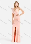 Wholesale Women's Elegant Asymmetrical Neck Ruched Ruffle Trim Wrap Rhinestone Split Hem Mermaid Evening Dress - Liuhuamall