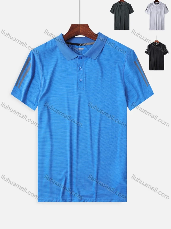 Wholesale Men's Quick Dry Workout Button Front Plain Reflective Stripes Polo Shirts 6651#