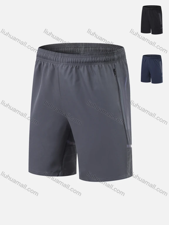 Wholesale Men's Performance Workout Reflective Stripes Athletic Shorts With Zip Pockets A031#