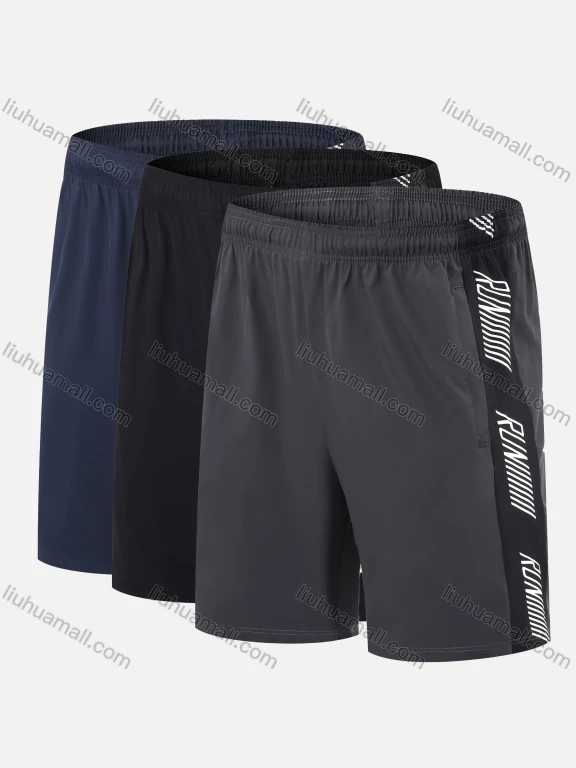 Wholesale Men's Performance Workout Colorblock Slogan Athletic Shorts With Zip Pockets A035#