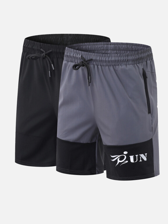 Men's Performance Workout Splicing Letter Athletic Shorts With Zip Pockets A066#, Clothing Wholesale Market -LIUHUA, Men, Men-s-Tops
