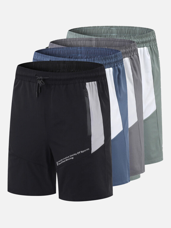 Men's Performance Workout Colorblock Letter Athletic Shorts With Zip Pockets A090#, Clothing Wholesale Market -LIUHUA, Men, Men-s-Tops