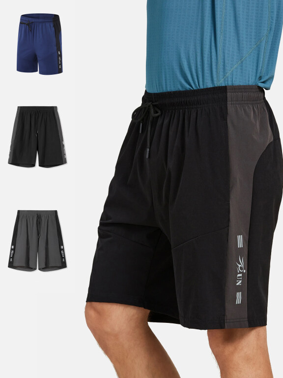 Men's Performance Workout Colorblock Slogan Athletic Shorts With Zip Pockets, Clothing Wholesale Market -LIUHUA, Men, Men-s-Tops