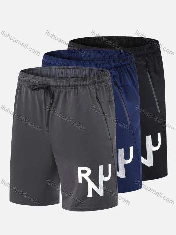 Wholesale Men's Performance Workout Hot Stamping Letter Athletic Shorts With Zip Pockets A2202#