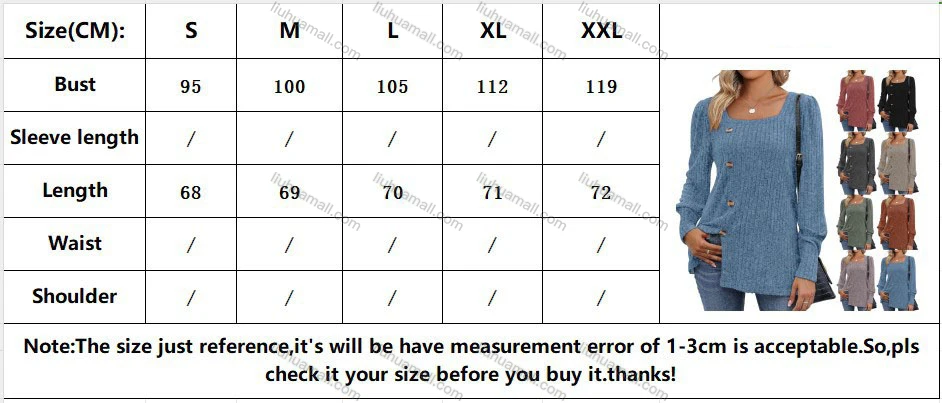 Wholesale Women's Casual Plain Button Decor Split Hem Square Neck Long Sleeve Tunic