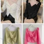 Wholesale Women's Causal V Neck Long Sleeve Twist Pearl Decor Plain Blouse preview