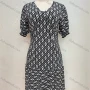 Wholesale Women's Casual Diamond Print Elastic Sleeve Ruffle Hem Midi Dress preview