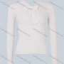 Wholesale Women's Plain Tie Neck Long Sleeve French Crop Rib Knit Top 2864# preview