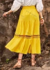 Wholesale Women's Casual Shired Hollow Out Ruffle Hem Plain Midi Skirts - Liuhuamall