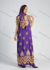 Wholesale Women's Vintage Print Batwing Sleeve Embroidered Trims Maxi Kaftan With Scarf - Liuhuamall