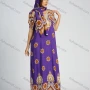 Wholesale Women's Vintage Print Batwing Sleeve Embroidered Trims Maxi Kaftan With Scarf preview