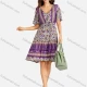 Wholesale Women's Casual Folkloric Vintage Floral Print Short Sleeve Drawstring Short Dress Purple Clothing Wholesale Market Liuhua